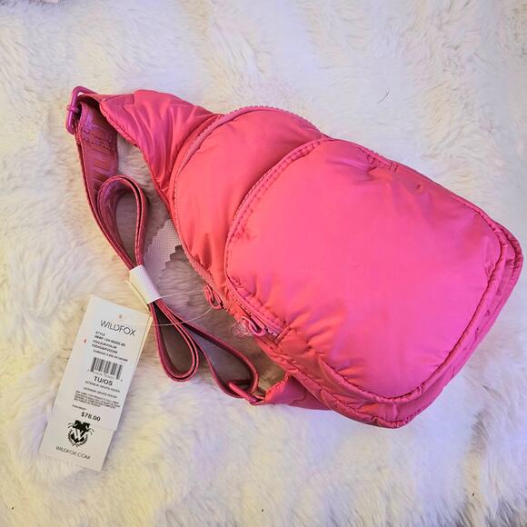 NwT Wildfox Sling Shoulder Travel Double Zip Sling Bag Pink Fuchsia Crossbody - Picture 5 of 5